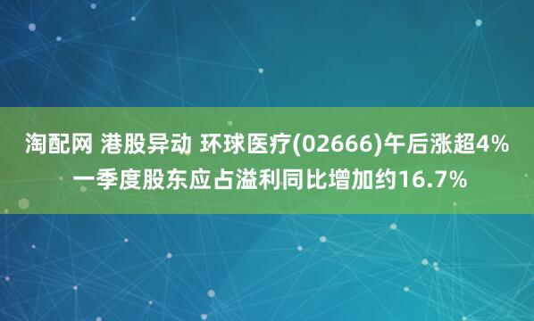 淘配网 港股异动 环球医疗(02666)午后涨超4% 一季度股东应占溢利同比增加约16.7%